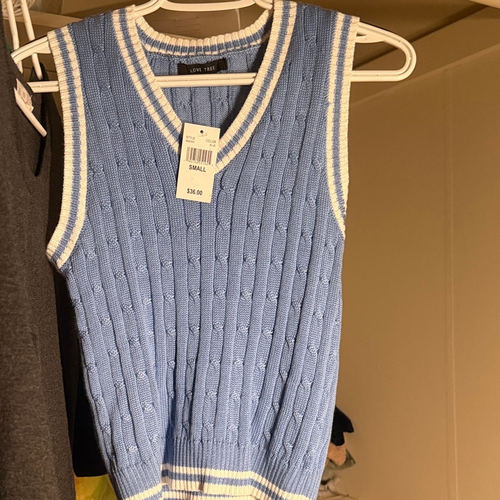 Love Tree Blue and White V-Neck Sweater Vest